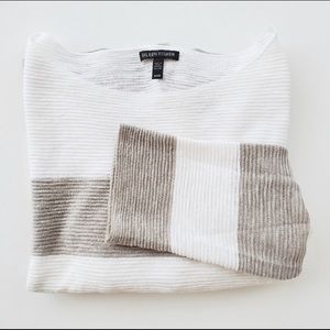 Eileen Fisher White Taupe Stripe Sweater